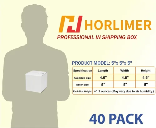 Vista 2 de HORLIMER Paquete de 40 cajas de envío de 5 x 5 x 5, caja de cartón corrugado blanco para correo, embalaje, pequeñas empresas