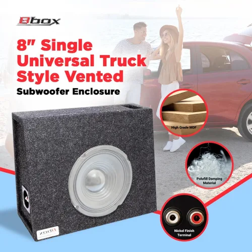 Vista 2 de Atrend - Caja de subwoofer universal con ventilación estilo camión de 8 pulgadas, paneles finales en inglete y Dado, acabado alfombrado premium