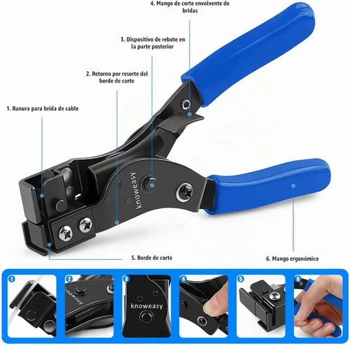 Vista 4 de Herramienta de bridas de cables Knoweasy y herramienta de atadura de cables para bridas de cables de plástico o nylon Azul