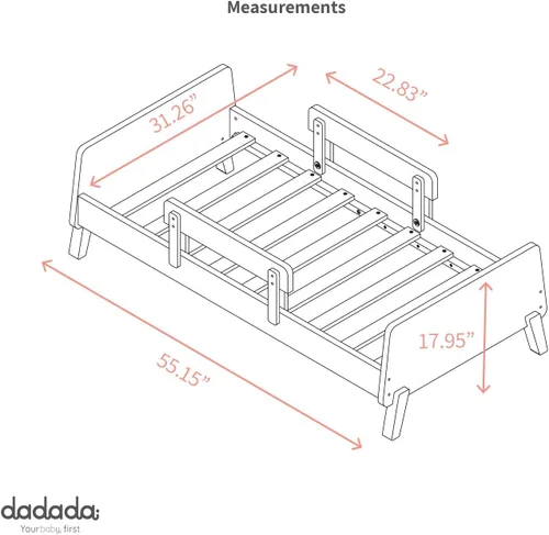 Vista 12 de Dadada Muse - Cama infantil con 2 rieles de seguridad extraíbles y marco de madera, color blanco Low Profile Montessori Bed for Kids, Solid Wood