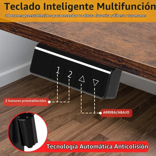 Vista 3 de Escritorio eléctrico de altura ajustable, mesa de estación de trabajo para computadora, escritorio de pie para oficina en casa Marrón