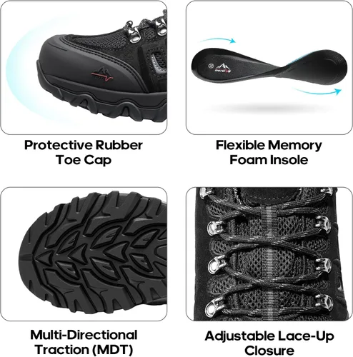 Vista 4 de NORTIV 8 Zapatos de senderismo impermeables para hombre, zapatos de senderismo de cuero para exteriores, senderismo, camping, caminata
