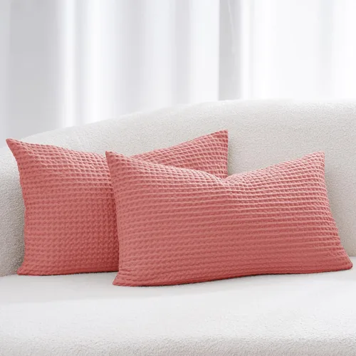 Vista 41 de PHF Funda de almohada 100% algodón con tejido de gofre, 22 x 22 pulgadas, sin relleno, paquete de 2 elegantes fundas de almohada cuadradas