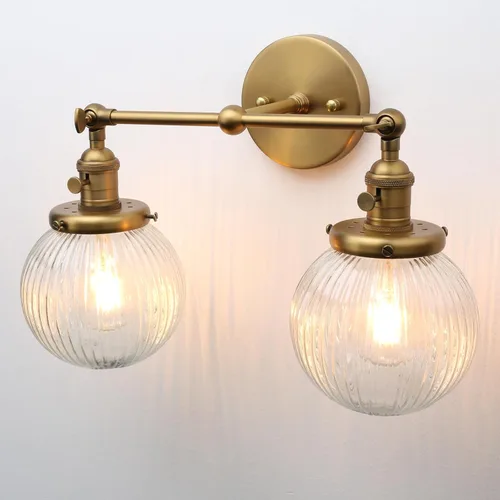 Vista 11 de PERMO Aplique de pared industrial vintage con accesorio de iluminación con mini pantalla de vidrio acanalado redonda transparente de 5.9 pulgadas