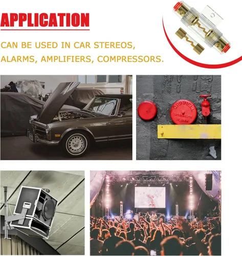 Vista 5 de Portafusibles en línea de calibre 4-8 AWG con fusibles AGU de 100 A para audio de coche, alarma, amplificador, compresores, soporte de fusibles