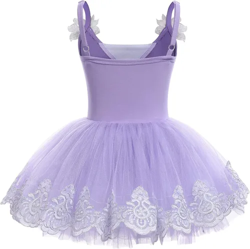 Vista 3 de ODASDO Leotardo de ballet para niñas, camisola, faldas tutú, lentejuelas brillantes, bordado de flores, vestido de baile, traje de gimnasia