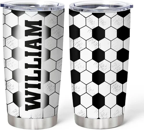 Vista 11 de Hyturtle Vaso de fútbol personalizado – Vaso de acero inoxidable con nombre personalizado de 20 onzas con tapa con pajilla, regalos de fútbol