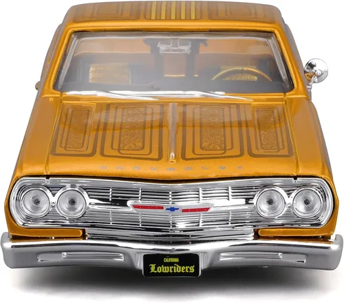 Vista 2 de 1965 Chevrolet El Camino Lowrider Gold Metallic con gráficos Lowriders Series 1/25 Modelo de coche fundido a troquel por Maisto