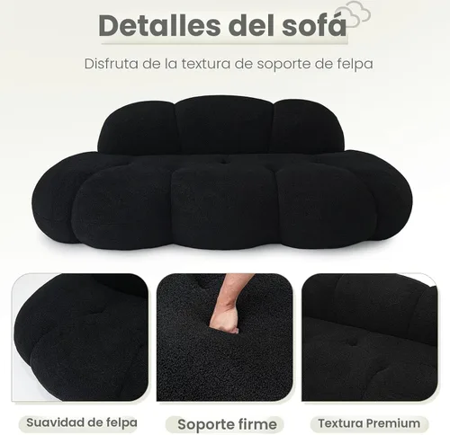 Vista 6 de WJShome Sofá moderno en forma de nube curva de 90 pulgadas para sala de estar, sofá de suelo perezoso, sofá Boucle LoveSeat de 3 plazas, acogedor