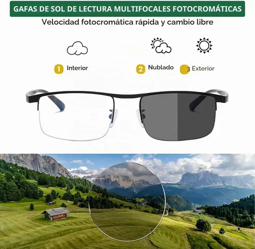 Vista 2 de Gafas de lectura progresivas multifocales fotocromáticas para hombre, con protección UV, gafas de sol de transición, antiluz azul, lectores