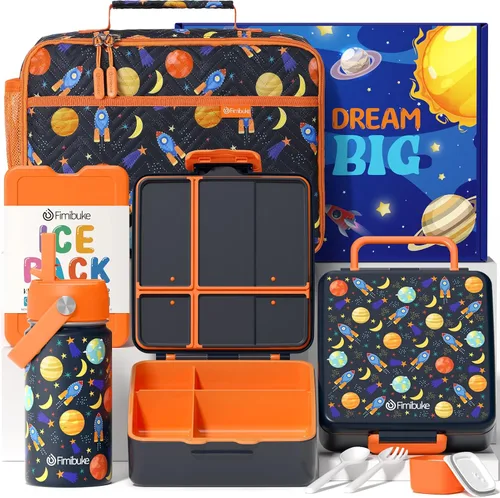 Vista 11 de Fimibuke Lonchera Bento para Niños con 4 Compartimentos, Bolsa de Almuerzo Aislada, Botella de Agua Aislada de Acero Inoxidable, Paquete de Hielo