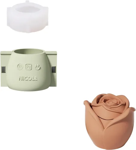 Vista 10 de BOOWAN NICOLE Vasos de vela de rosas con tapa, moldes de silicona y moldes de silicona de recarga de velas, molde de silicona para cemento