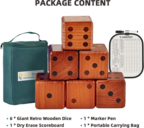Vista 7 de SpexDarxs Juego de dados gigantes de 3.5 pulgadas, juego de dados de madera grandes con marcador y bolsa de transporte, juego de césped