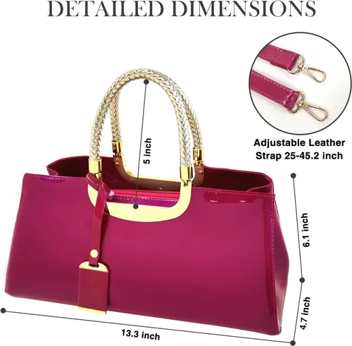 Vista 3 de Bolso de hombro estructurado de piel sintética brillante para mujer, para fiesta de noche, bolso de boda, bolso retro