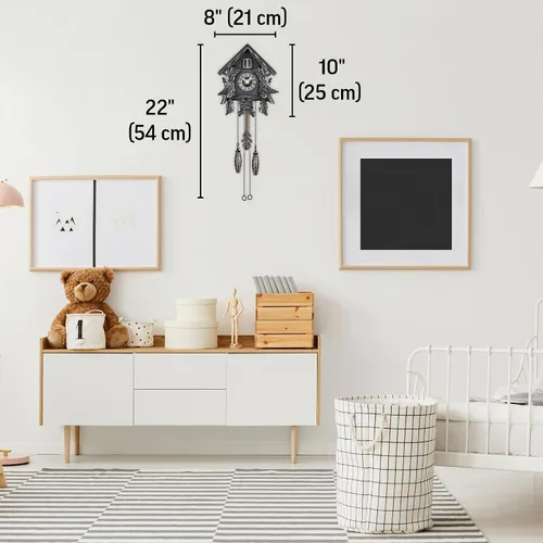 Vista 4 de TIMEGEAR Reloj de cuco con modo nocturno, pájaro cantante, decoraciones de madera y péndulo oscilante Negro