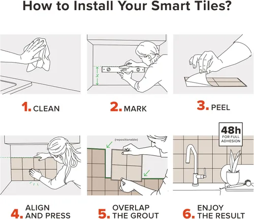 Vista 8 de SMART TILES Protector contra salpicaduras de despegar y pegar - 5 hojas de 11.43" x 8.38" - Azulejo adhesivo 3D de despegar y pegar para protector