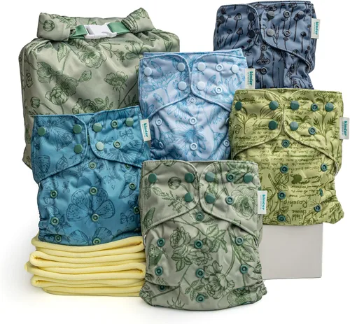 Vista 13 de Big Adventure Kinder - Juego de 5 pañales de tela reutilizables para bebé, estilo de bolsillo, jersey atlético que absorbe la humedad, insertos