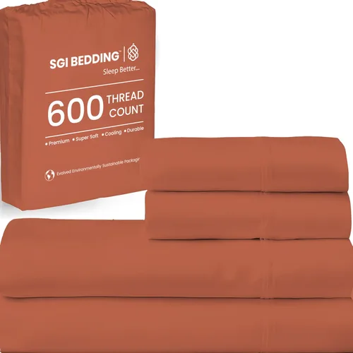 Vista 12 de SGI Bedding - Juego de sábanas de 600 hilos, 4 piezas, 100% de algodón egipcio, tamaño completo, juego de sábanas con bolsillo profundo de 38 cm