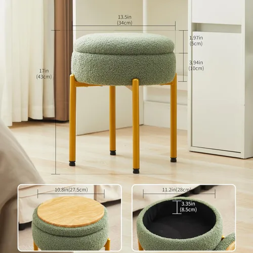 Vista 3 de Taburete de tocador con almacenamiento, taburete de maquillaje multifuncional y mesa auxiliar de terciopelo de peluche, sillas de almacenamiento