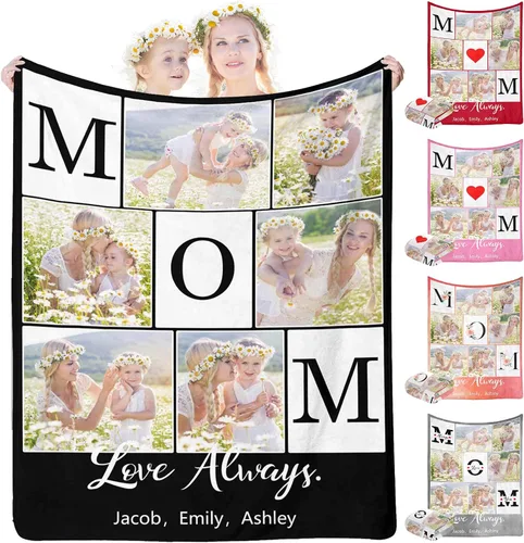 Vista 11 de InterestPrint Manta con foto, regalos personalizados para mamá, manta de collage de fotos personalizada para mamá de hija e hijo para cumpleaños