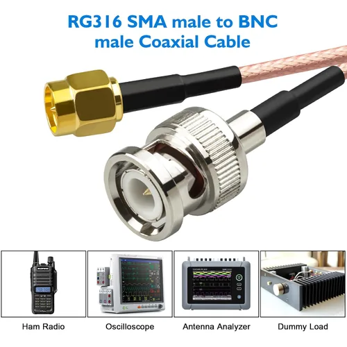 Vista 4 de BNC macho a SMA macho Conectores 3.28 pies (3.3 ft) RG316 Cable coaxial de baja pérdida 50ohm BNC a SMA Macho Adaptador