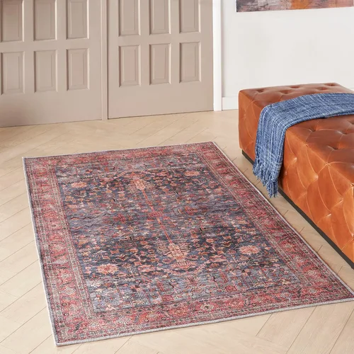 Vista 9 de Nourison Brilliance - Alfombra de 2 x 6 pies, lavable a máquina, tradicional vintage, azul marino/ladrillo, fácil de limpiar, no se desprende