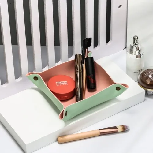 Vista 6 de Sutfmwe Bandeja de cuero para joyas, elegante bandeja organizadora de viaje plegable para mujeres y hombres, bandeja de cuero para cartera, bandeja