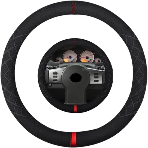 Vista 21 de Funda de volante de gamuza de 14 pulgadas, compatible con Tesla Model 3 Model Y, funda de volante deportiva de cuero gamuza antideslizante