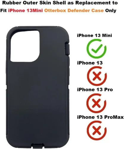 Vista 3 de Funda exterior de goma de repuesto compatible con iPhone 13 Mini Otterbox Defender Series Case (negro)