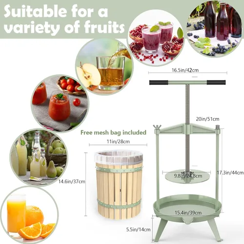 Vista 2 de SQUEEZE master Prensa de sidra de vino de frutas, cesta de madera maciza, barra de mango de 4.75 galones/18L-T, más estable, exprimidor tradicional