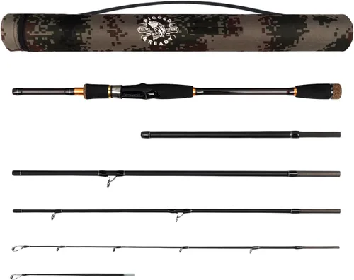 Vista 10 de Rigged and Ready Predator Series Spin & Baitcast Travel Fishing Rods. Unique Spin Cast Micro Trigger. Compact Hi-Carbon Rods. 4 Rod Sections, 2