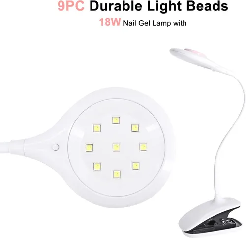 Vista 9 de Lámpara de uñas LED UV flexible con cuello de cisne y abrazadera, lámpara de escritorio de secado de uñas de gel UV de 18 W para curar uñas de gel