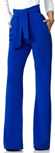 Vista 2 de LKOUS Pantalones elásticos de mujer, talle alto, pierna ancha, pantalones con botones
