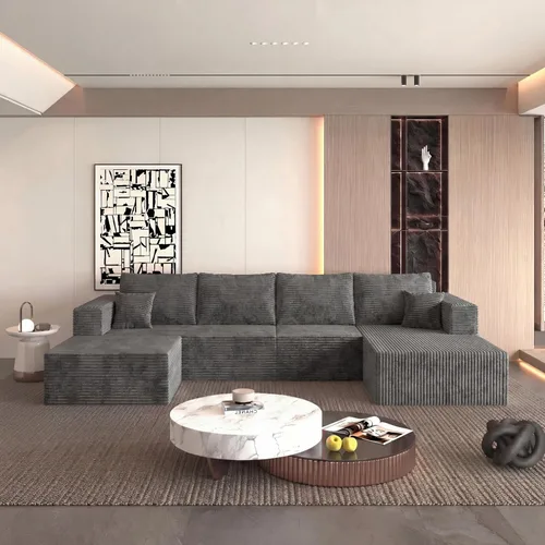 Vista 52 de Sofá otomano modular de pana de 28 pulgadas sin hueso, sofá otomano seccional para sala de estar, color beige