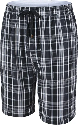 Vista 4 de MoFiz Paquete de 3 pantalones cortos de pijama tejidos de algodón a cuadros para dormir con bragueta de botón