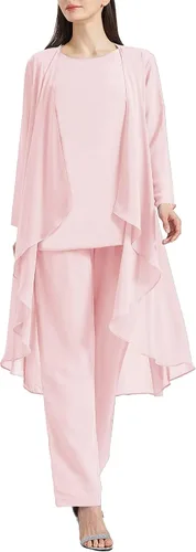 Vista 3 de Chiffon Mother of The Bride Pant Suits for Women 3 Piece Formal Dress with Jacket Long Evening Party Gown