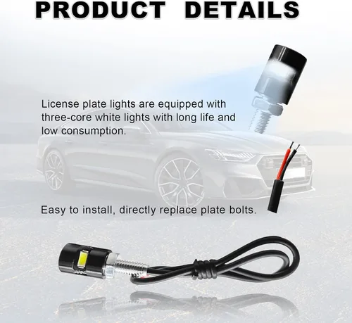 Vista 3 de 2 luces para matrícula, súper brillante de 12 V, bombilla LED blanca de tornillo de matrícula, resistente al agua, bombilla LED de aluminio negro