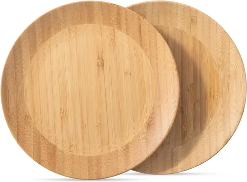 Vista 10 de Platos redondos de madera de 7.5 pulgadas para alimentos, platos de bambú reutilizables, platos de cena para mesa, 2 piezas de platos de madera