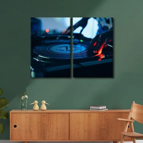 Vista 3 de Lienzo decorativo para pared, diseño de DJ Music Mixes the Track HD impreso en pinturas, 2 piezas, imágenes abstractas para sala de estar, obra