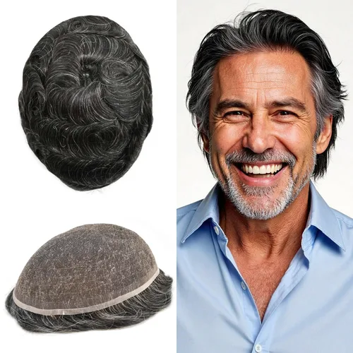 Vista 27 de PUNRU HAIR Completo Swiss Lace Toupee para hombres Sistema de cabello humano real Sistema de reemplazo de cabello humano para hombre Toupee