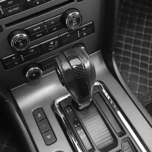 Vista 6 de Para Mustang Gear Shift Knob Trim Cover Compatible con Ford Mustang 2013 2014 Fibra de Carbono Interior Accesorios 2 unids