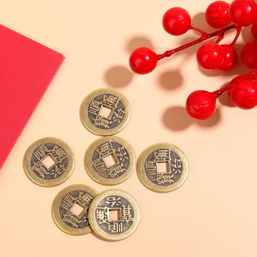Vista 4 de 6 monedas chinas I Ching, 1.1 in/1,1 pulgadas, monedas chinas de la suerte de Feng Shui de latón de buena suerte, moneda antigua práctica