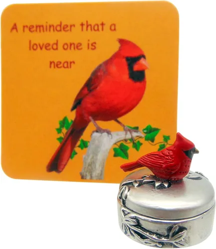 Vista 3 de Caja de baratija cardenal decorativa en miniatura con dije de oración pequeño juego conmemorativo con tarjeta 3 pulgadas