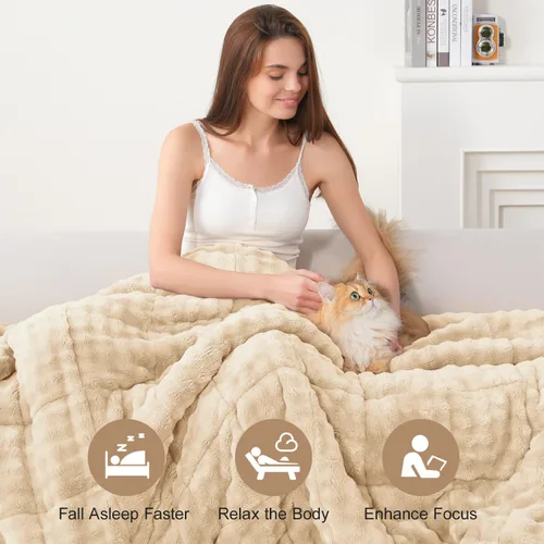 Vista 6 de Cottonblue Manta con peso de 15 libras de forro polar de burbujas felpa Sherpa para adultos, se adapta a camas de tamaño individual/matrimonial