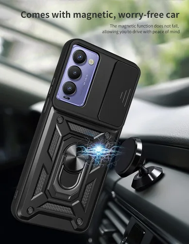 Vista 5 de Compatible con Tecno Camon 18P Bracket Shell, Slide Camera Lens Cover Case Azul