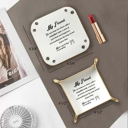 Vista 3 de Fanousy Ideas de regalo para mejores amigos, organizador de bandeja de valet de piel sintética para mujeres y hombres, bonita caja de platos