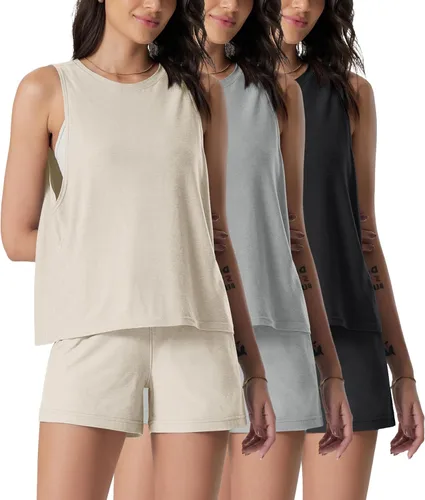 Vista 11 de ODODOS Paquete de 3 camisetas sin mangas sueltas para mujer, camisetas sin mangas para gimnasio, atletismo, entrenamiento, camisetas de yoga