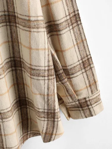 Vista 5 de ZAFUL Camisa de manga larga a cuadros para mujer mezcla de lana con botonadura chaqueta fina blusa casual con bolsillo