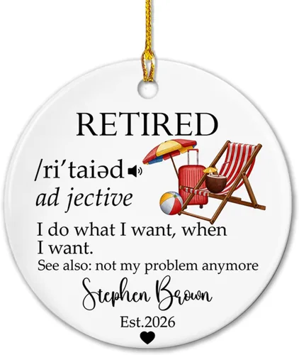 Vista 11 de Adorno de cerámica personalizado de jubilación Navidad 2026, A Wise Man Once Said I'm Outta Here & He Lived Happily Ever After, adorno de cerámica