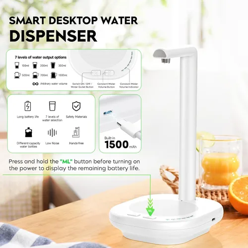 Vista 2 de Dispensador de agua de escritorio para botellas, bomba automática de jarra de 5 galones, dispensador eléctrico extraíble portátil para mesa, mesita